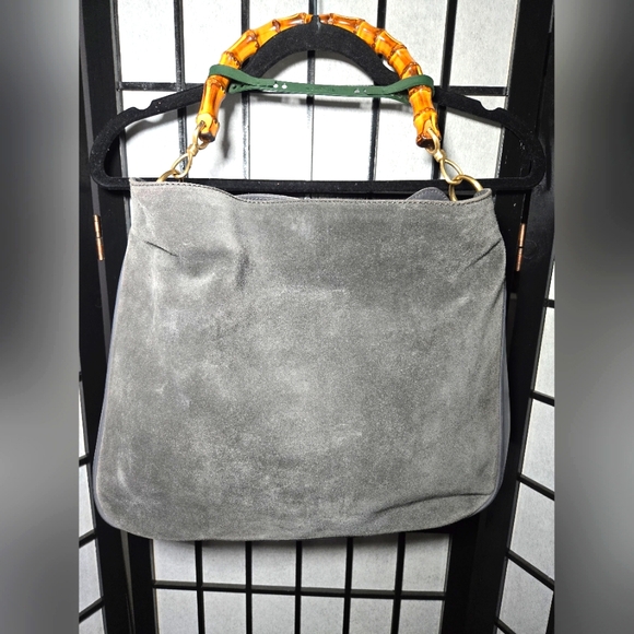 Gucci GM Bamboo Shoulder Bag Suede Leather 2Way Gray - Picture 1 of 9